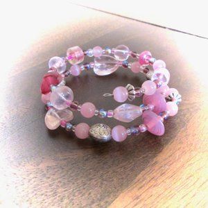 "Be My Valentine" pink and purple beaded bracelet